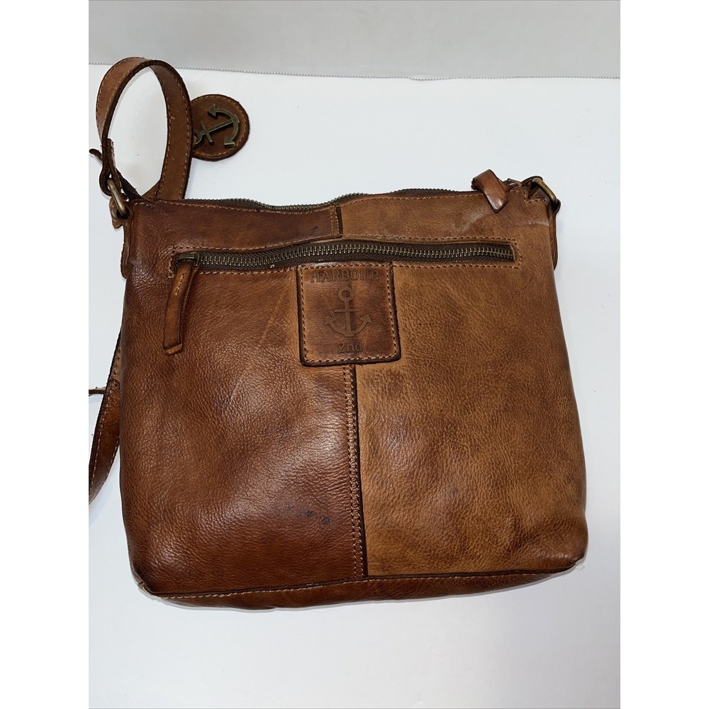 Harbour 2nd Genuine Leather Cognac Brown Zip Top Crossbody Flap Purse - Picture 3 of 16